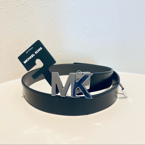 Michael Kors Reversible MK Logo Black/Grey Dress Belt/Sz:30”/NWT